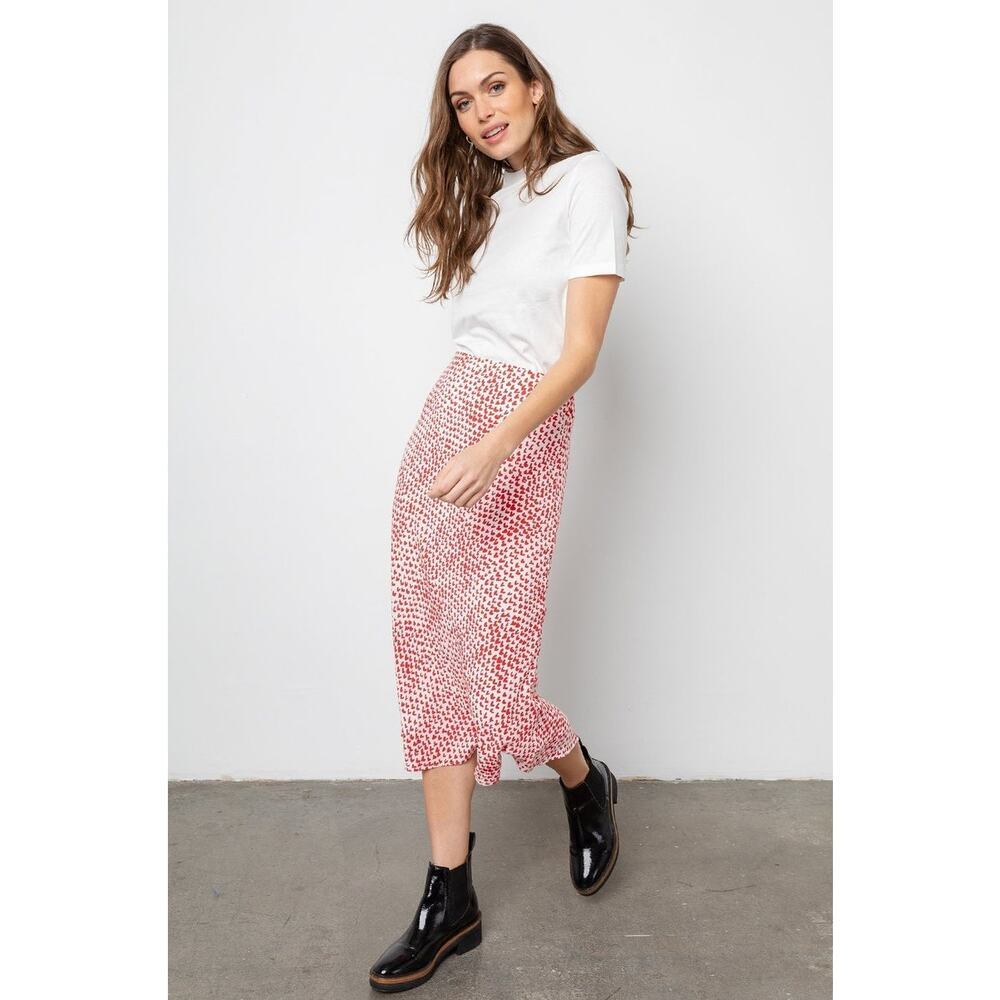 Rails Women's Anya Heartthrob‎ Skirt White Red Hearts Midi Valentine's Day Flowy